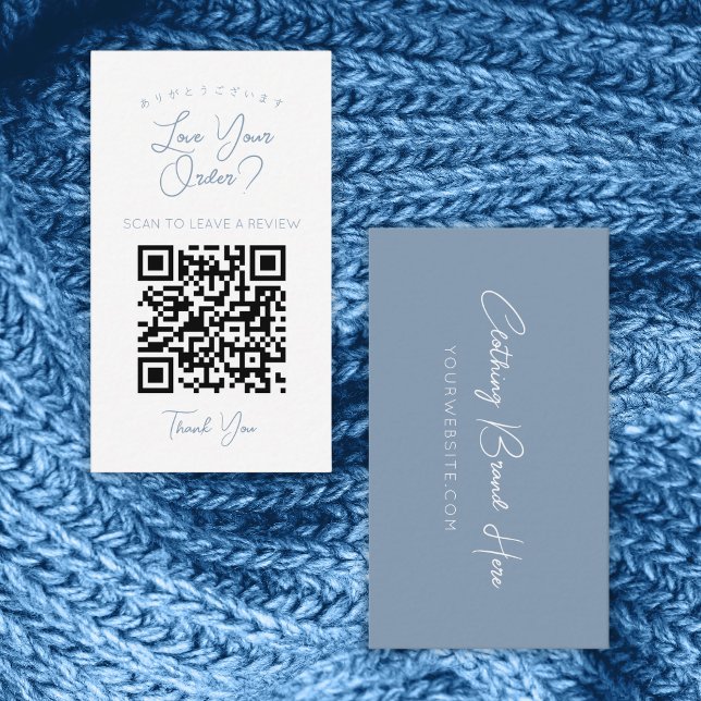 Carte De Visite Code QR Simple Bleu Poussiéreux Script Laisser un  (Créateur téléchargé)