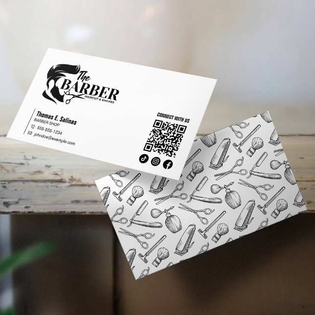 Carte De Visite Code QR simple de coiffeur de salon de coiffure no (Créateur téléchargé)