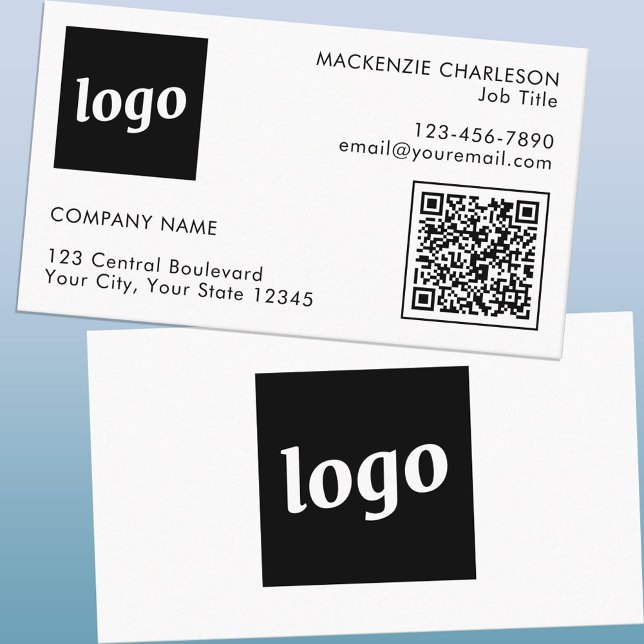 Carte De Visite Code QR simple logo et texte (Logo with QR code and custom text business cards)