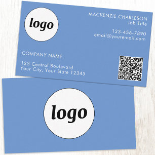 Carte De Visite Code QR simple logo et texte bleu