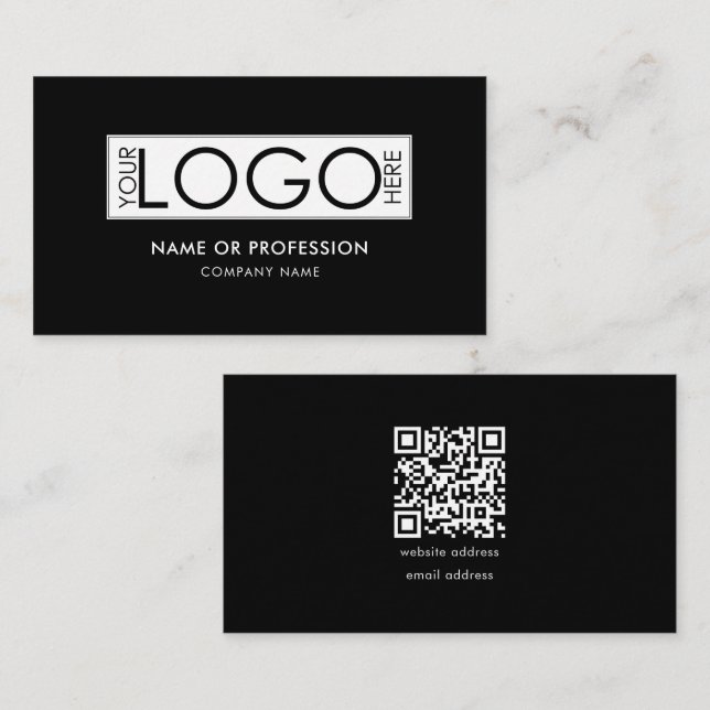 Carte De Visite Code QR Simple Minimal Noir Moderne Logo d'entrepr (Devant / Derrière)