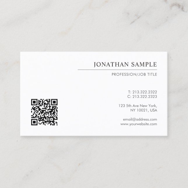 Carte De Visite Code QR simple Modèle moderne et élégant personnal (Devant)