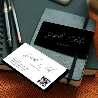Carte De Visite Code QR simple noir et blanc manuscrit