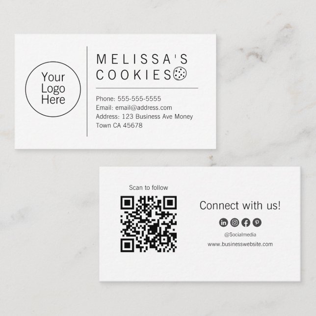 Carte De Visite Code QR simple pour boulangerie prêt à l'emploi (Devant / Derrière)