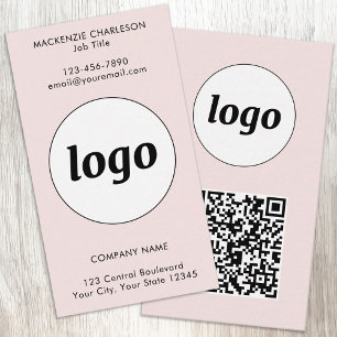 Carte De Visite Code QR Simple Texte Vertical Rose Blush