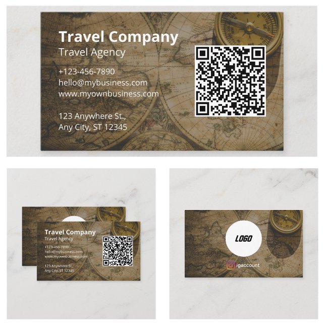 Carte De Visite Code QR Site Agence de Voyages (QR Code Website Travel Agency Business Cards)