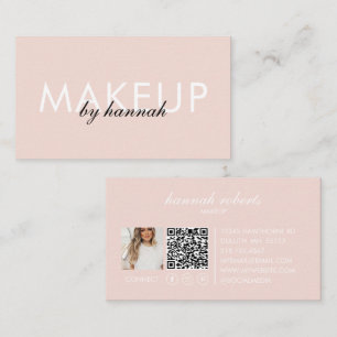 Carte De Visite Code QR Social de Maquillage de Photo Script Rose