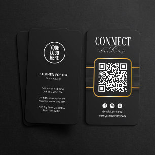 Carte De Visite Code QR social élégant noir et or pour nous connec