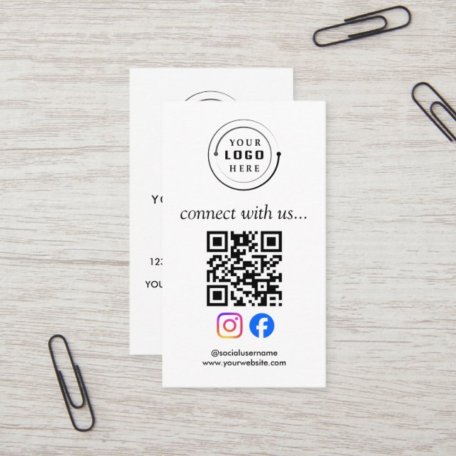 Carte De Visite Code QR Social Media Moderne | Logo Personnalisé (Devant/Arrière en situation)