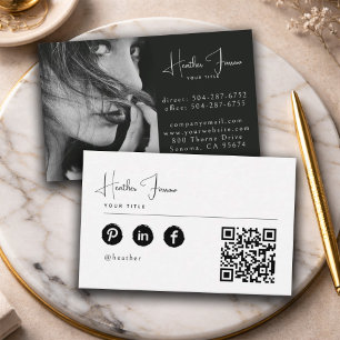 Carte De Visite Code QR Social Photo Professionnel Minimal Moderne
