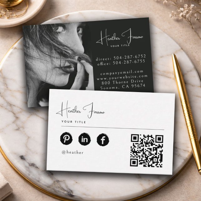 Carte De Visite Code QR Social Photo Professionnel Minimal Moderne (Créateur téléchargé)