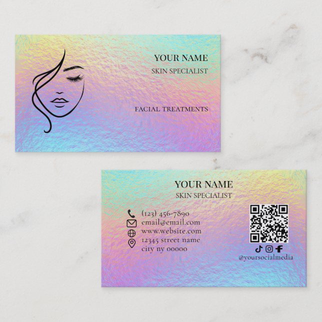 Carte De Visite Code QR Soins de la peau & Salon de beauté (Devant / Derrière)