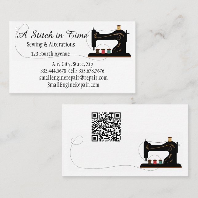 Carte De Visite Code QR Stitch in Time Couture Altérations Réparat (Devant / Derrière)
