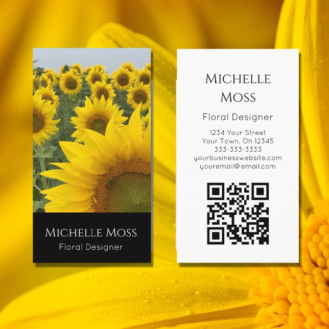 Carte De Visite Code QR Sunflowers Photo Designer Floral moderne (Créateur téléchargé)