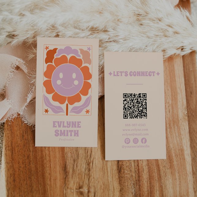 Carte De Visite Code QR Super de couleur violet rétro (Créateur téléchargé)