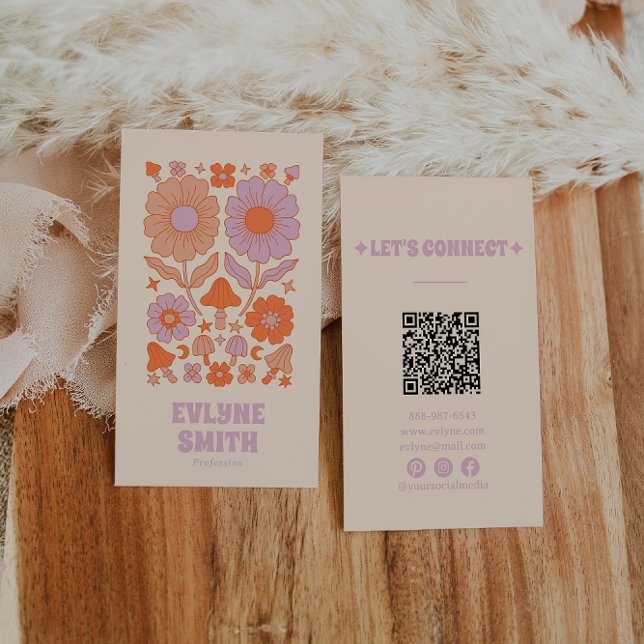 Carte De Visite Code QR Super Floral Boho (Créateur téléchargé)