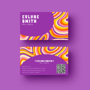 Carte De Visite Code QR Super rétro les années 70 psychédélique un