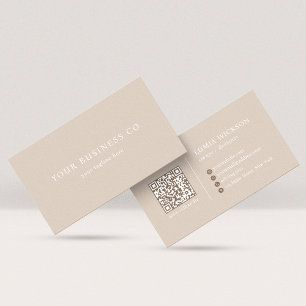 Carte De Visite Code QR Taupe Élégant Minimaliste Moderne