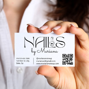 Carte De Visite Code QR Tech Ongles Salon Script Moderne 