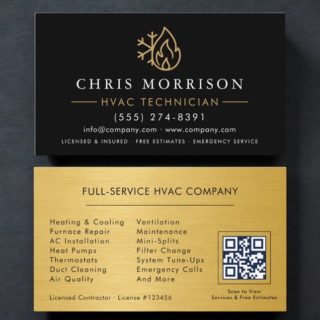 Carte De Visite Code QR Technicien CVC Chauffage et Climatisation (Créateur téléchargé)