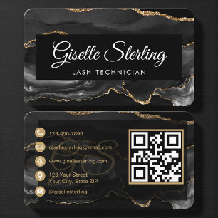 Carte De Visite Code QR Technicien de Cils Black Gold 