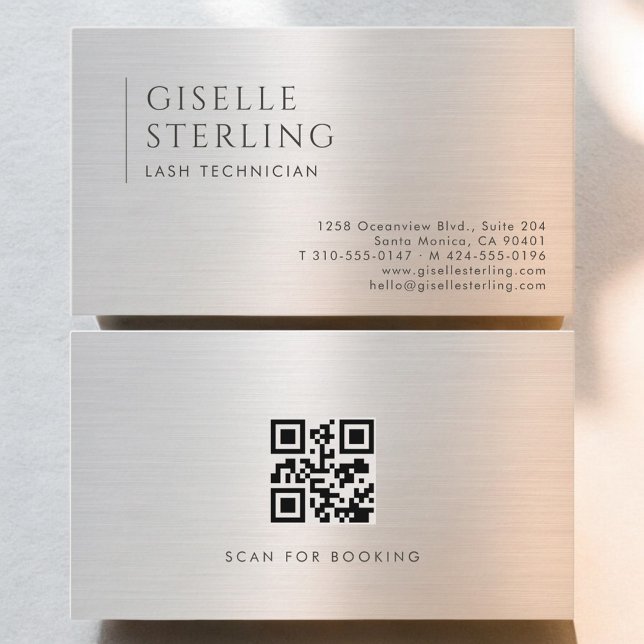 Carte De Visite Code QR Technicien de Cils Métal Brossé (Créateur téléchargé)