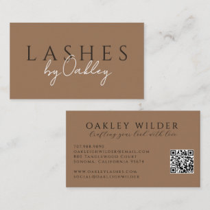 Carte De Visite Code QR Technicien de Cils Minimaliste Brun
