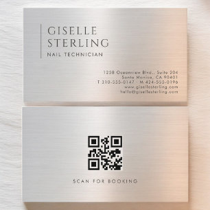 Carte De Visite Code QR Technicien en Onglerie Métal Brossé