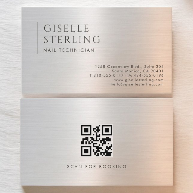 Carte De Visite Code QR Technicien en Onglerie Métal Brossé (Créateur téléchargé)