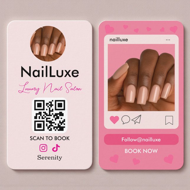 Carte De Visite Code QR Technicien en Onglerie Rose Pâle Photo (Créateur téléchargé)