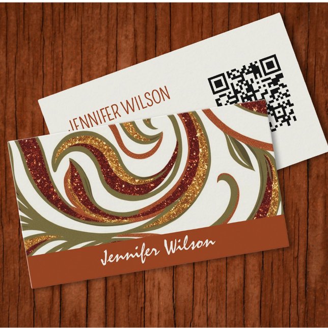 Carte De Visite Code QR tendance parties scintillant abstraite ter (Luxury terracotta design for elegant business card )