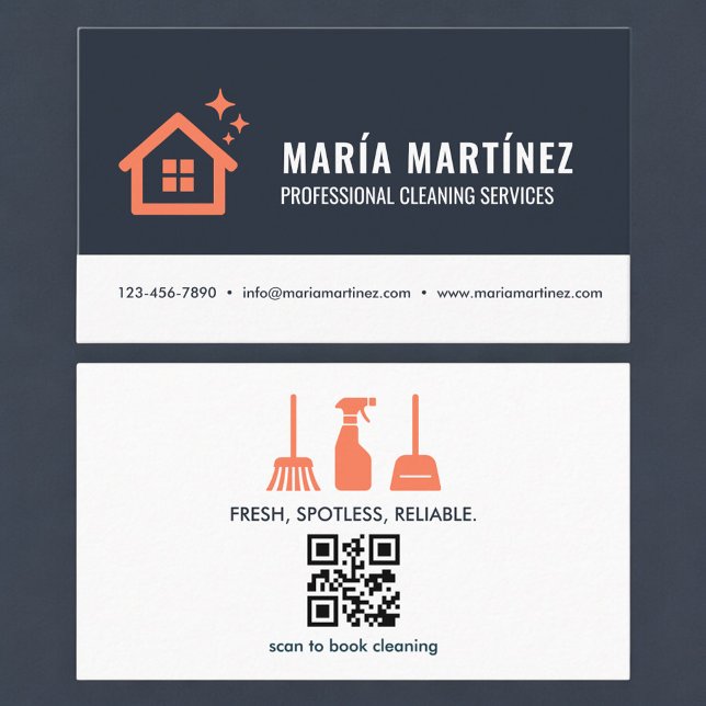 Carte De Visite Code QR tendance Services de nettoyage des maisons (Créateur téléchargé)
