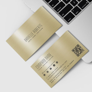 Carte De Visite Code QR Texture Acier Inoxydable Métallisé Or
