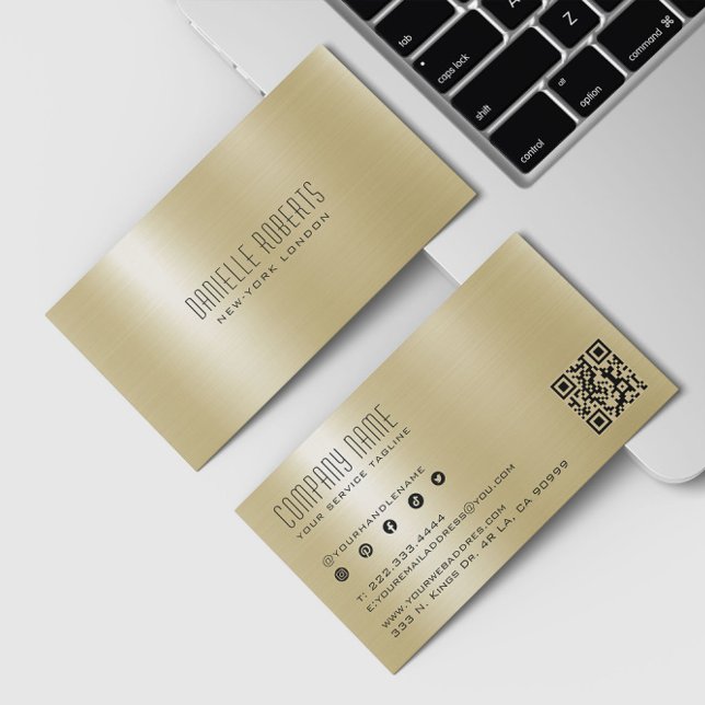 Carte De Visite Code QR Texture Acier Inoxydable Métallisé Or (Créateur téléchargé)