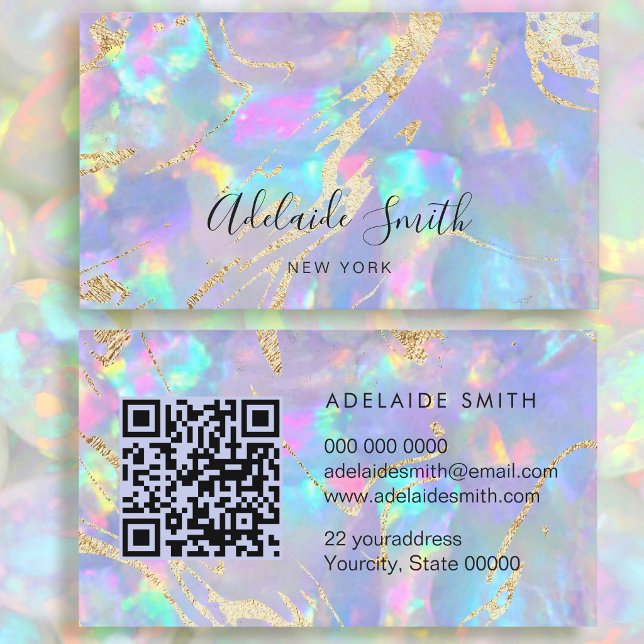 Carte De Visite code QR texture en pierre d'opale bleu pastel (Créateur téléchargé)