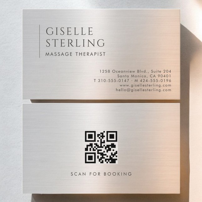 Carte De Visite Code QR Thérapeute de Massage Métal Brossé (Créateur téléchargé)