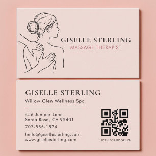 Carte De Visite Code QR Thérapeute de Massage Rose Minimaliste