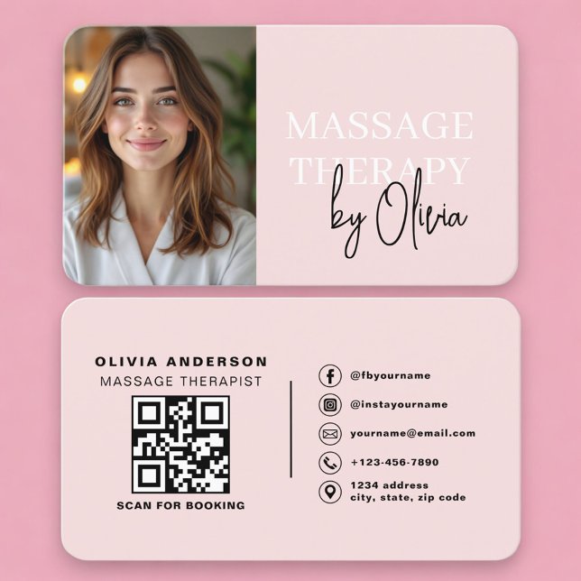 Carte De Visite Code QR Thérapeute de Massage Rose Pâle (Créateur téléchargé)