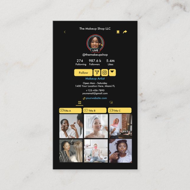 Carte De Visite Code QR TikTok Jaune pour les Médias Sociaux (Devant)