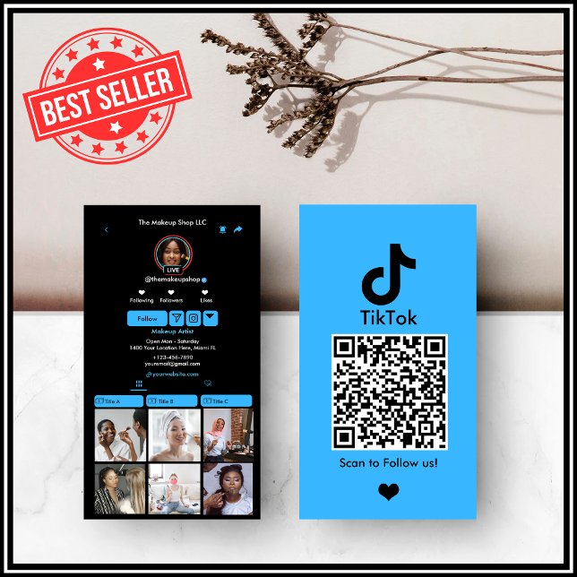 Carte De Visite Code QR TikTok Média Social Bleu (Créateur téléchargé)