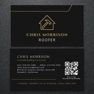 Carte De Visite Code QR Toiture Couvreur Professionnel Noir Or