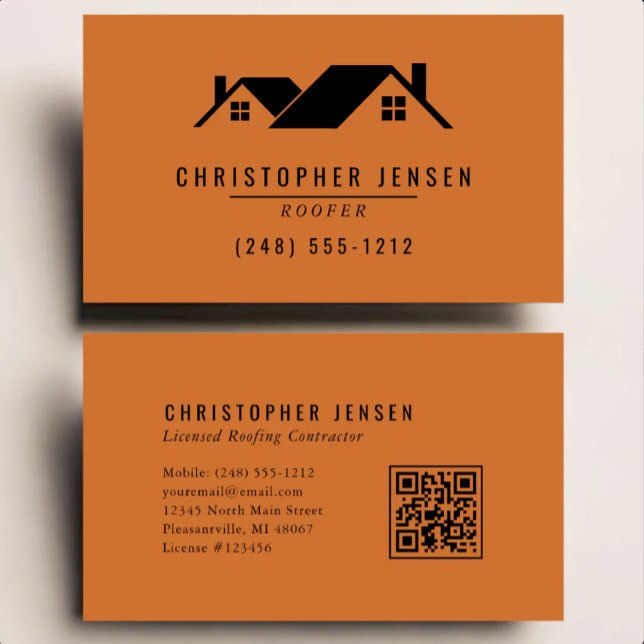 Carte De Visite Code QR Toiture Entreprise Toiture Orange Brûlé (Créateur téléchargé)