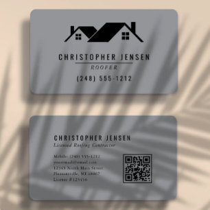 Carte De Visite Code QR Toiture Gris Noir Arrondi