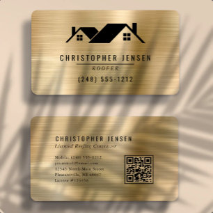 Carte De Visite Code QR Toiture Noir Or Métallisé Arrondi
