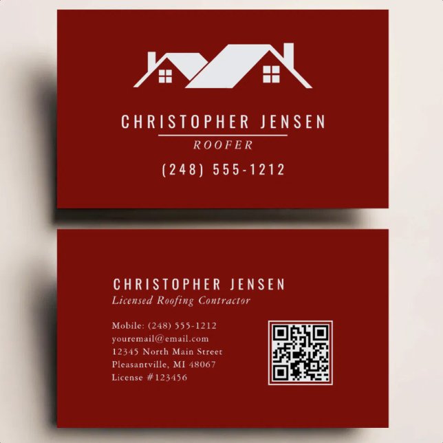 Carte De Visite Code QR Toiture Simple Bordeaux (Créateur téléchargé)