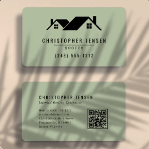 Carte De Visite Code QR Toiture Vert Sage Arrondi