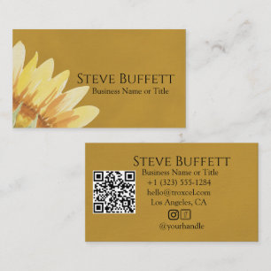 Carte De Visite Code QR Tournesol jaune aquarelle