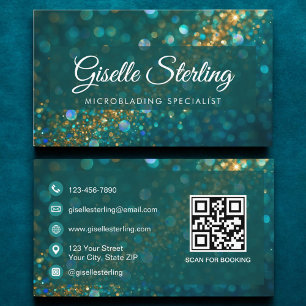 Carte De Visite Code QR Turquoise de luxe Microblading Parties sci