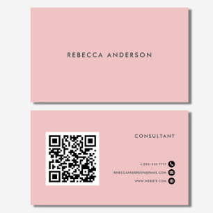 Carte De Visite Code QR Typographie féminine rose et gris