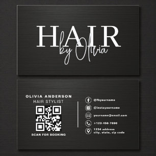 Carte De Visite Code QR Typographie Métallique Coiffeur